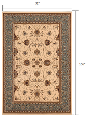 13' Runner Blue and Ivory Oriental Power Loom Runner Rug