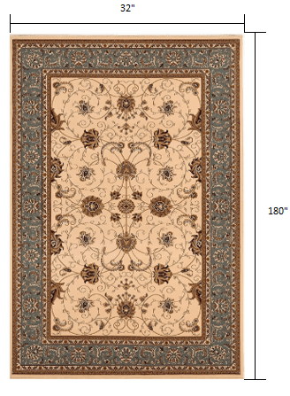 15' Runner Blue and Ivory Oriental Power Loom Runner Rug - Homeroots - Flyclothing LLC
