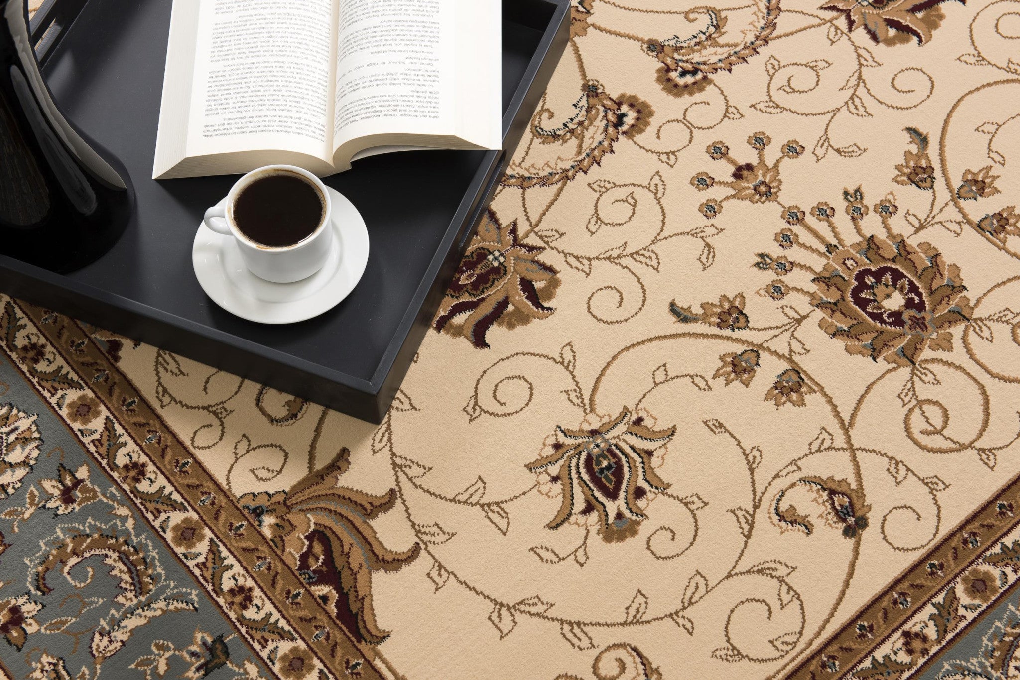 8' Runner Blue and Ivory Oriental Power Loom Runner Rug