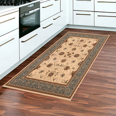 8' Runner Blue and Ivory Oriental Power Loom Runner Rug