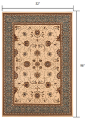 8' Runner Blue and Ivory Oriental Power Loom Runner Rug