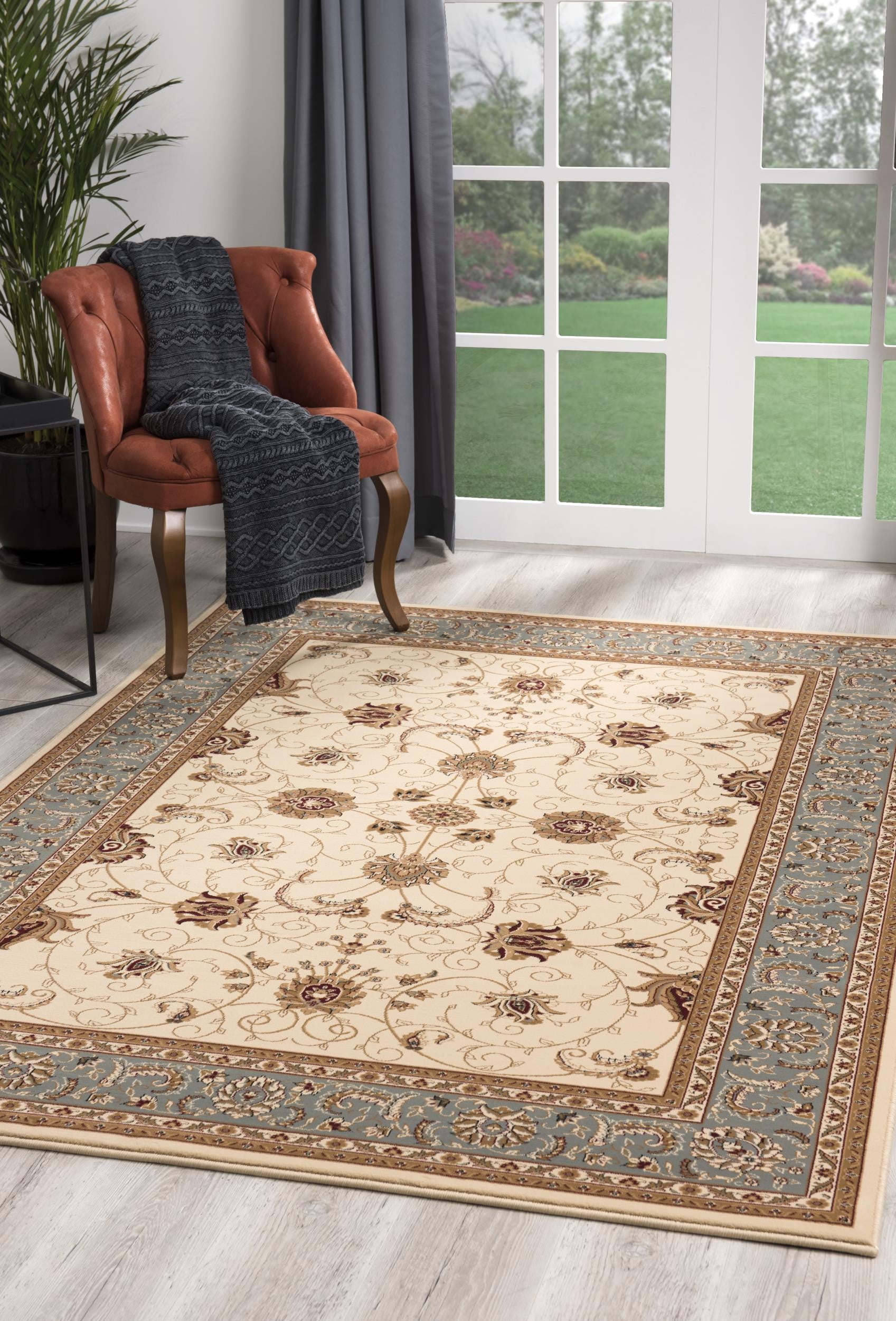 4' X 6' Blue and Ivory Oriental Power Loom Area Rug
