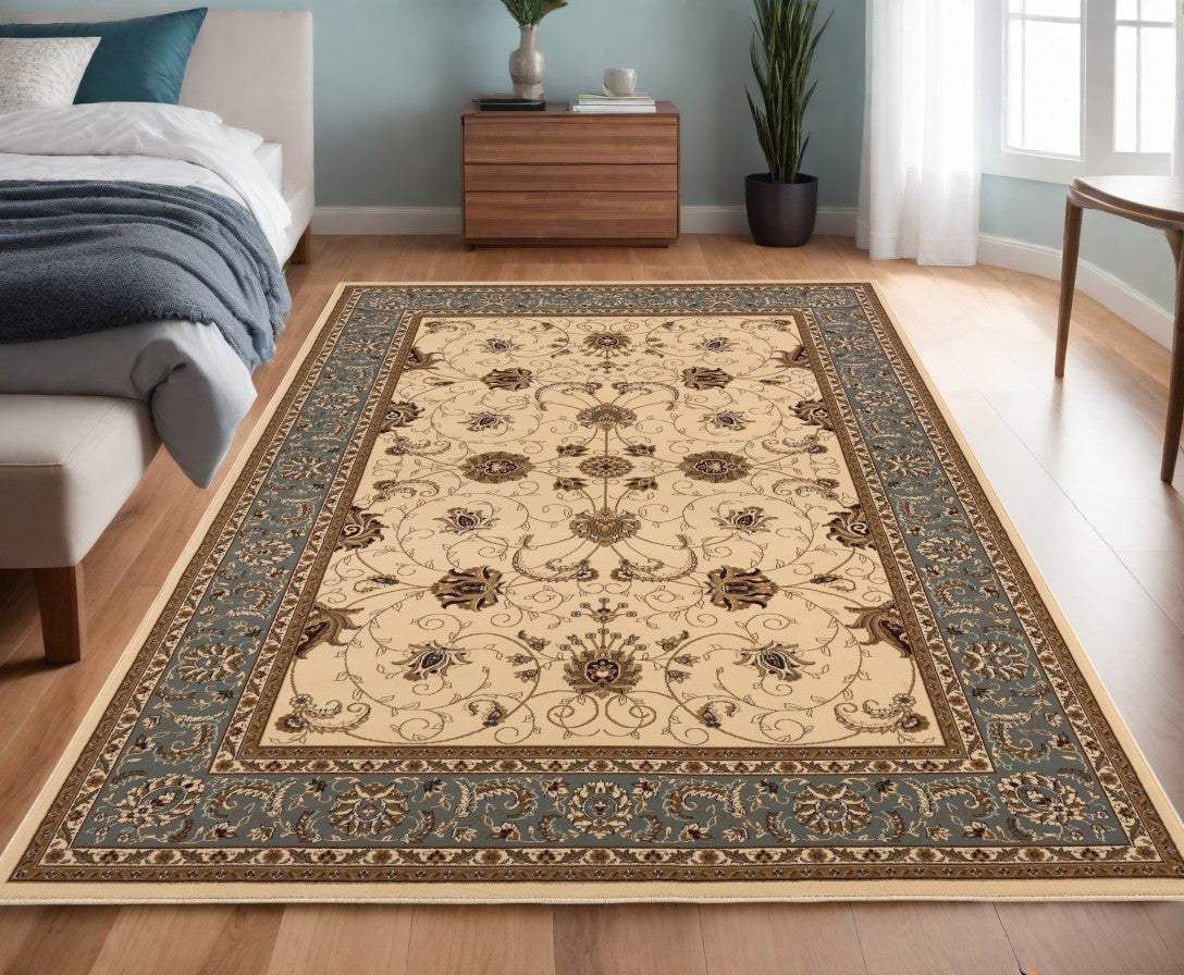 4' X 6' Blue and Ivory Oriental Power Loom Area Rug - Homeroots - Flyclothing LLC