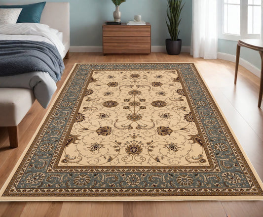 4' X 6' Blue and Ivory Oriental Power Loom Area Rug