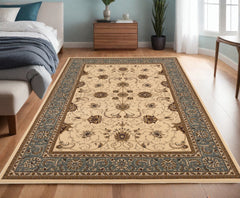 4' X 6' Blue and Ivory Oriental Power Loom Area Rug
