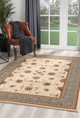 4' X 6' Blue and Ivory Oriental Power Loom Area Rug