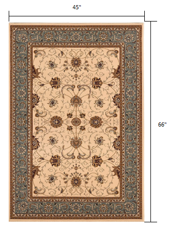 4' X 6' Blue and Ivory Oriental Power Loom Area Rug
