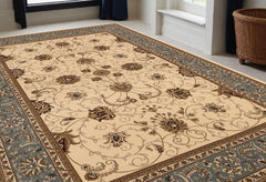 5' X 8' Blue and Ivory Oriental Power Loom Area Rug