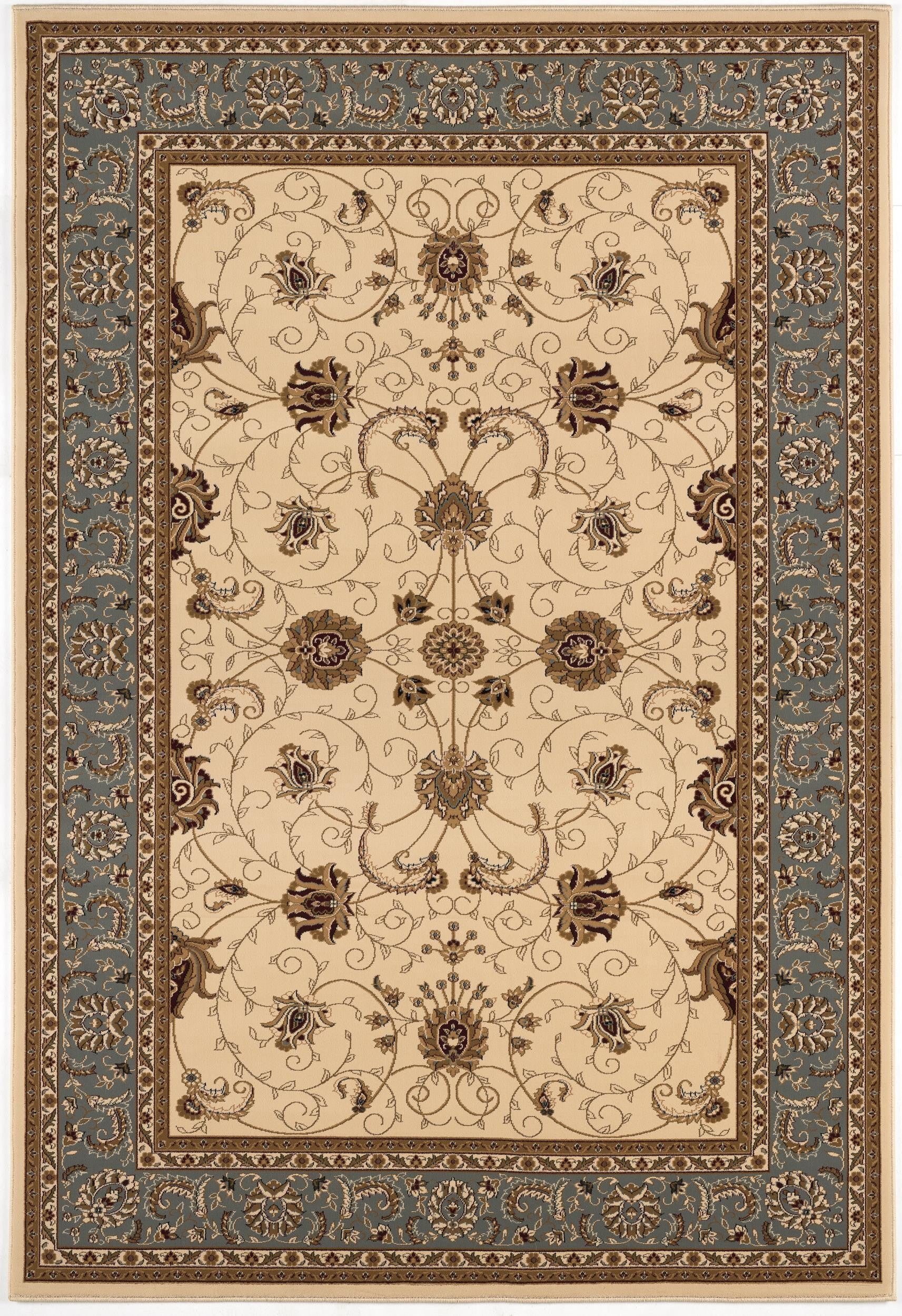 7' X 9' Blue and Ivory Oriental Power Loom Area Rug