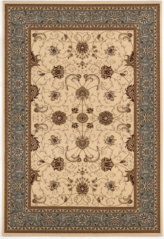 7' X 9' Blue and Ivory Oriental Power Loom Area Rug
