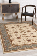 7' X 9' Blue and Ivory Oriental Power Loom Area Rug
