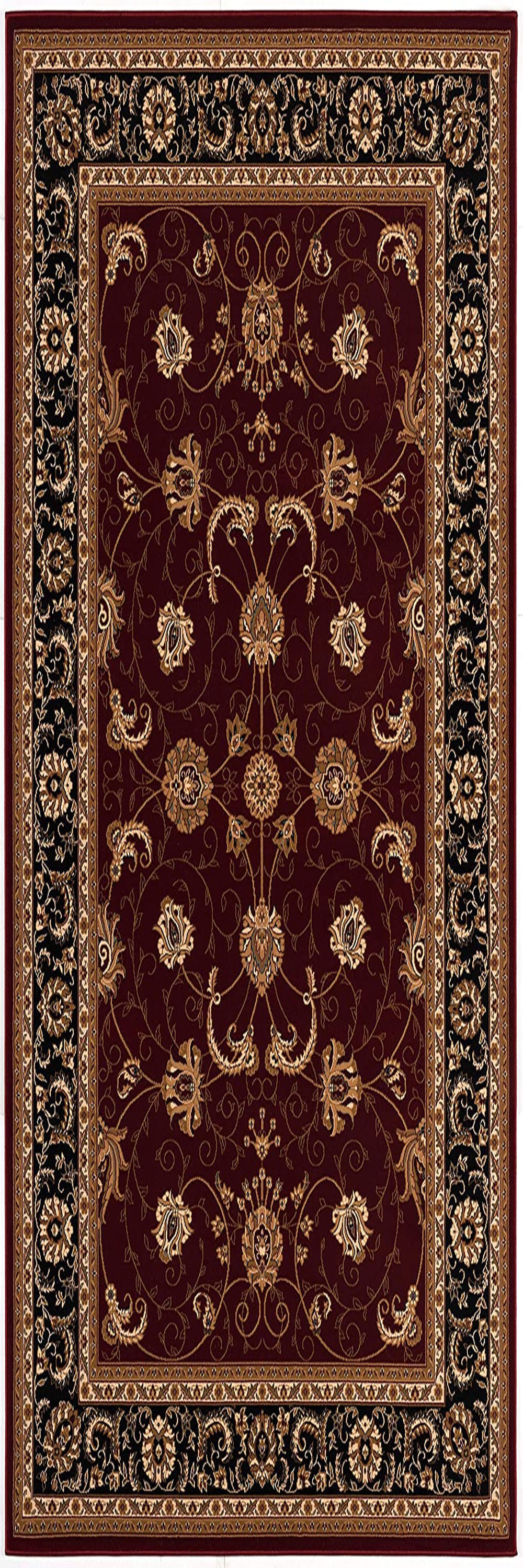 8' Runner Red and Black Oriental Power Loom Runner Rug