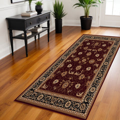 8' Runner Red and Black Oriental Power Loom Runner Rug