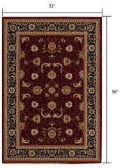 8' Runner Red and Black Oriental Power Loom Runner Rug