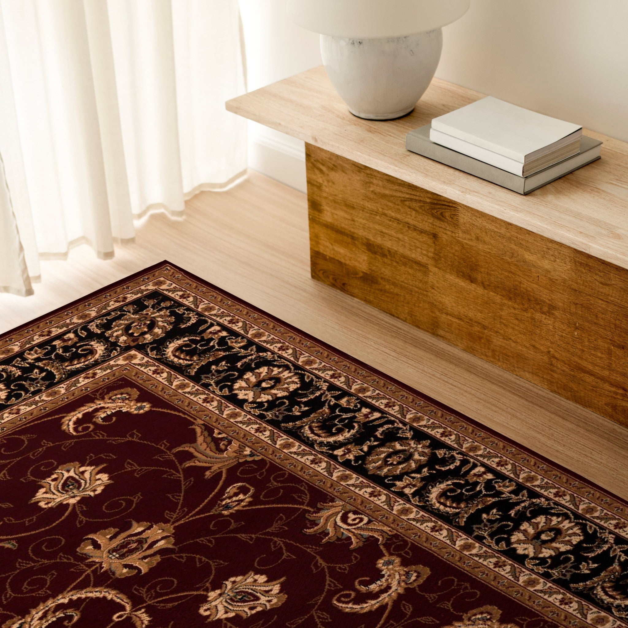 7' X 9' Red and Black Oriental Power Loom Area Rug