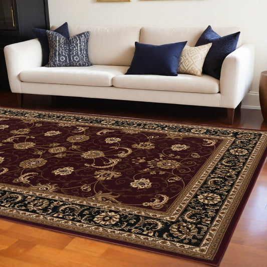 7' X 9' Red and Black Oriental Power Loom Area Rug