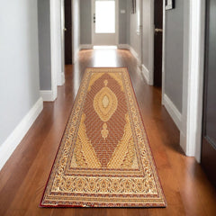 8' Runner Red and Beige Oriental Power Loom Runner Rug