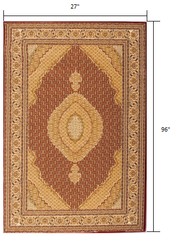 8' Runner Red and Beige Oriental Power Loom Runner Rug