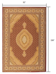 13' Runner Red and Beige Oriental Power Loom Runner Rug