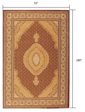 15' Runner Red and Beige Oriental Power Loom Runner Rug - Homeroots - Flyclothing LLC