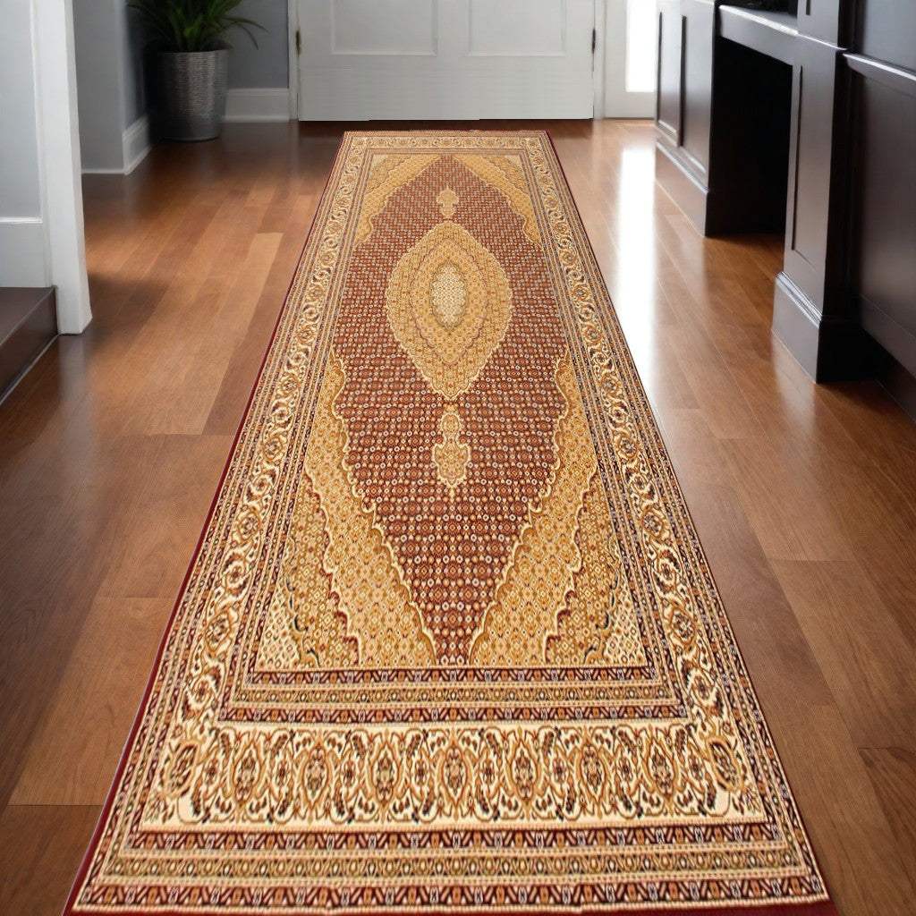 20' Runner Red and Beige Oriental Power Loom Runner Rug - Homeroots - Flyclothing LLC
