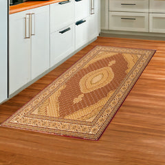 8' Runner Red and Beige Oriental Power Loom Runner Rug