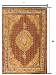 8' Runner Red and Beige Oriental Power Loom Runner Rug