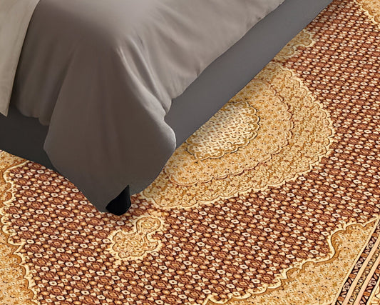 5' Red Round Oriental Power Loom Area Rug - Homeroots