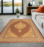 5' X 8' Red and Beige Oriental Power Loom Area Rug
