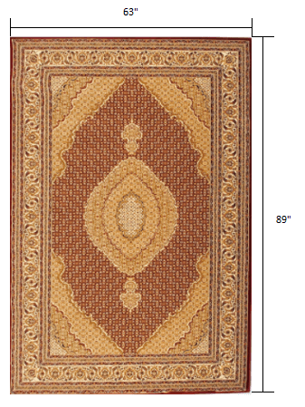 5' X 8' Red and Beige Oriental Power Loom Area Rug - Homeroots - Flyclothing LLC