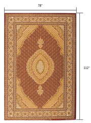 7' X 9' Red and Beige Oriental Power Loom Area Rug