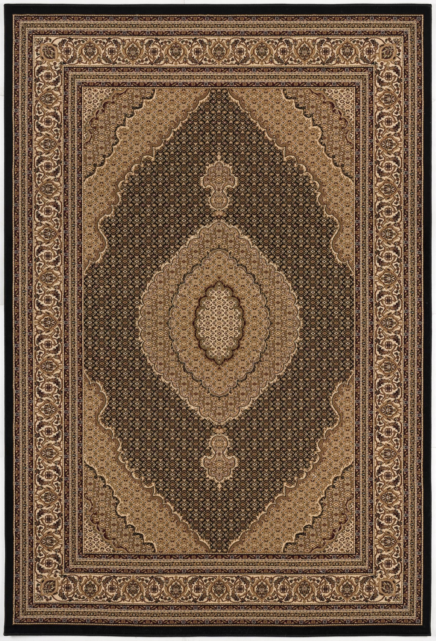 10' Runner Beige and Black Medallion Power Loom Runner Rug