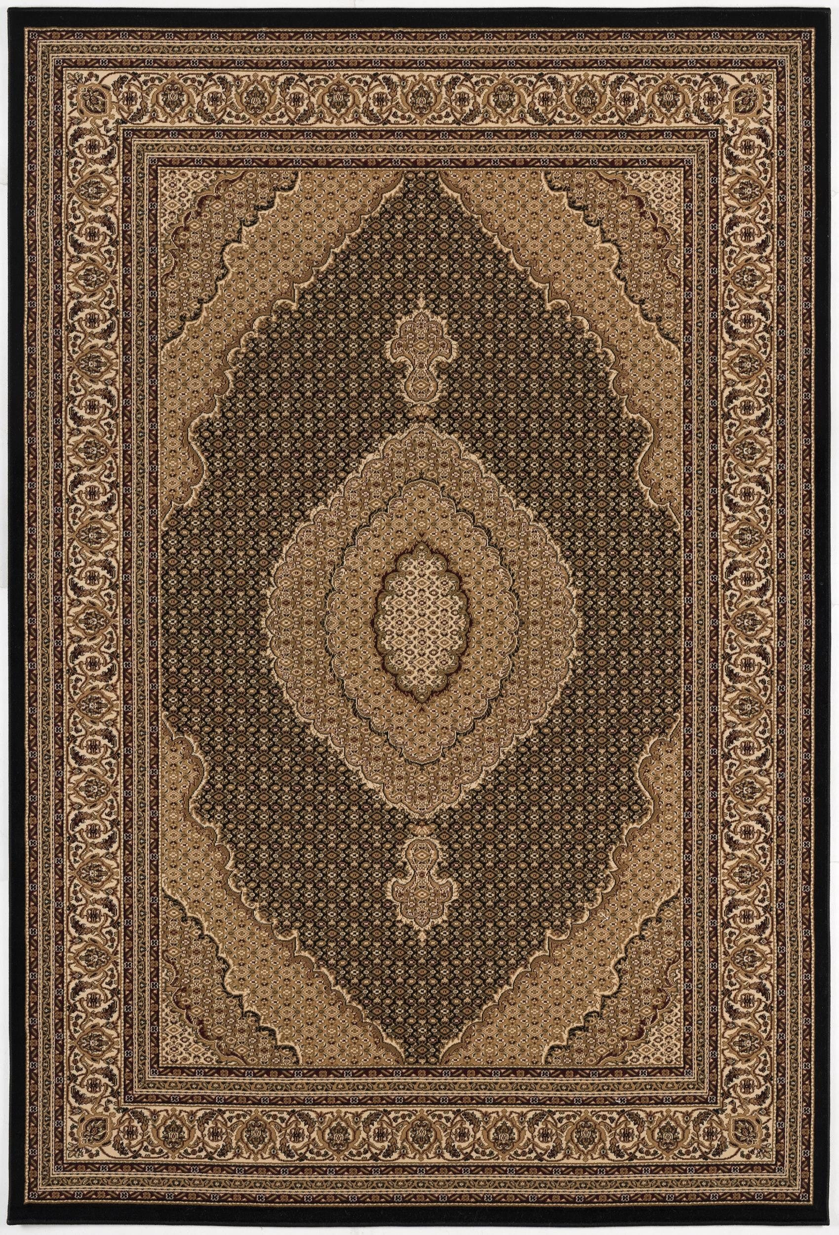 13' Runner Beige and Black Medallion Power Loom Runner Rug - Homeroots