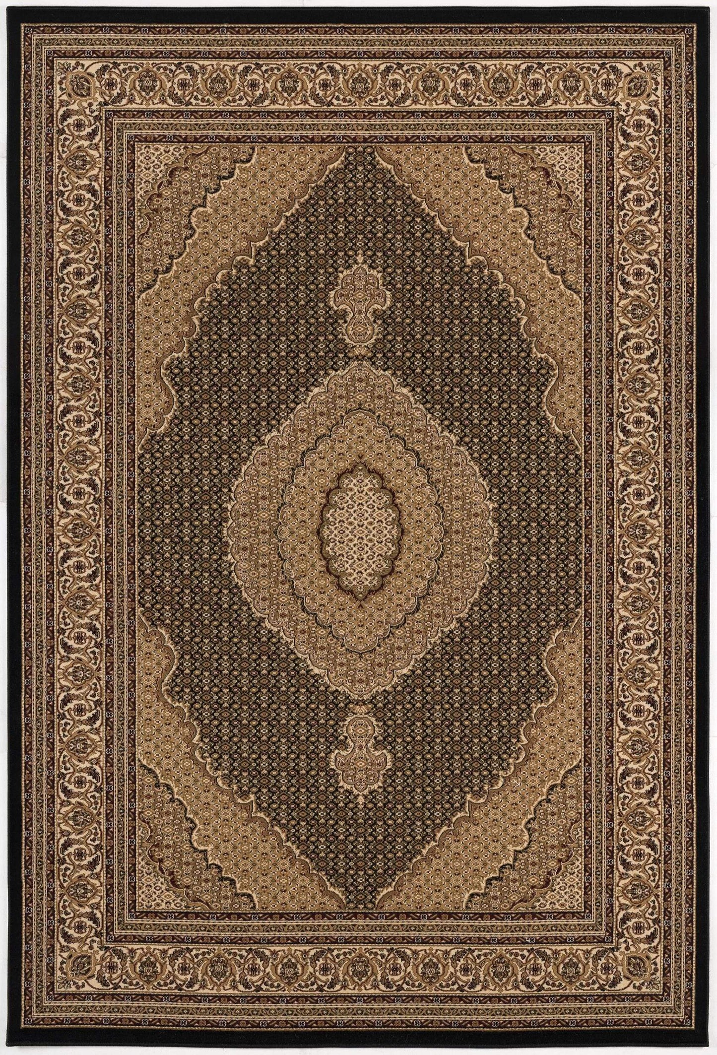 13' Runner Beige and Black Medallion Power Loom Runner Rug - Homeroots - Flyclothing LLC