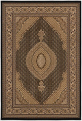 13' Runner Beige and Black Medallion Power Loom Runner Rug - Homeroots