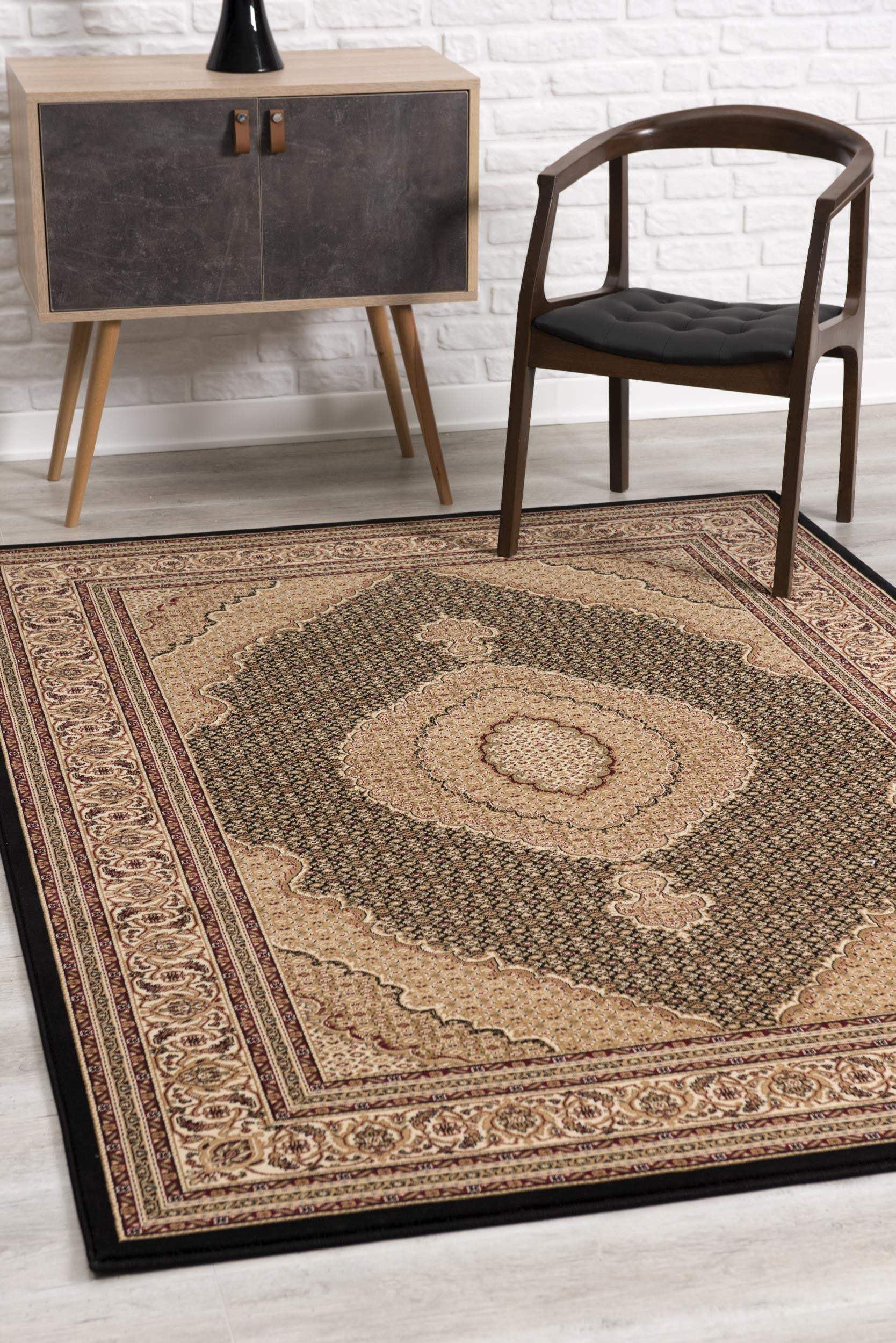 13' Runner Beige and Black Medallion Power Loom Runner Rug - Homeroots - Flyclothing LLC