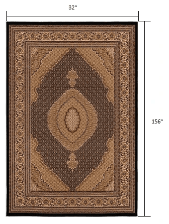 13' Runner Beige and Black Medallion Power Loom Runner Rug - Homeroots - Flyclothing LLC