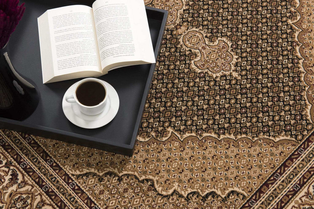 15' Runner Beige and Black Medallion Power Loom Runner Rug - Homeroots - Flyclothing LLC