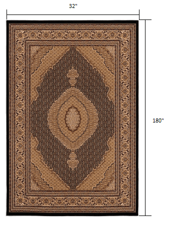 15' Runner Beige and Black Medallion Power Loom Runner Rug - Homeroots - Flyclothing LLC