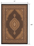 15' Runner Beige and Black Medallion Power Loom Runner Rug - Homeroots