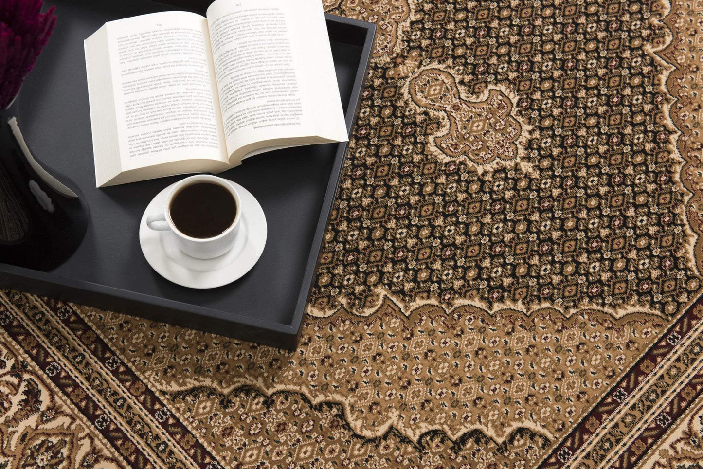 20' Runner Beige and Black Medallion Power Loom Runner Rug - Homeroots - Flyclothing LLC