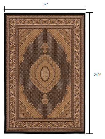 20' Runner Beige and Black Medallion Power Loom Runner Rug
