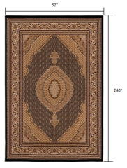 20' Runner Beige and Black Medallion Power Loom Runner Rug