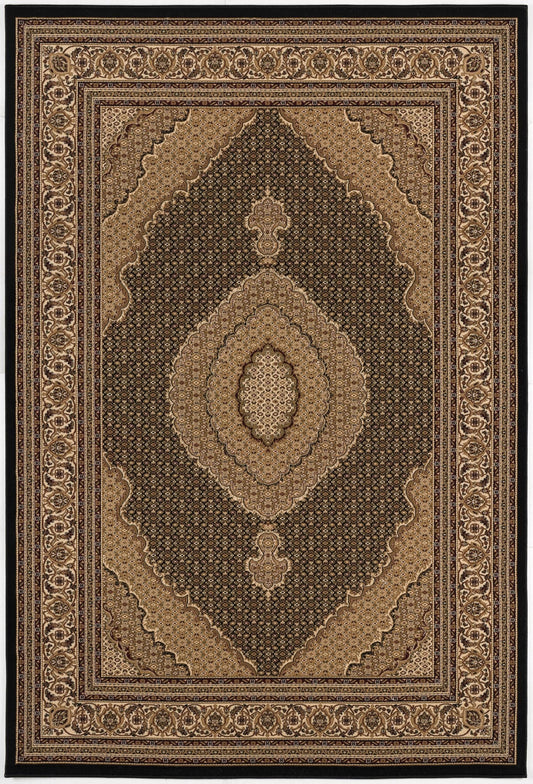 8' Runner Beige and Black Medallion Power Loom Runner Rug