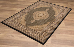 8' Runner Beige and Black Medallion Power Loom Runner Rug