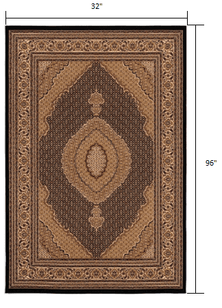 8' Runner Beige and Black Medallion Power Loom Runner Rug - Homeroots - Flyclothing LLC