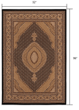 8' Runner Beige and Black Medallion Power Loom Runner Rug - Homeroots