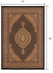 8' Runner Beige and Black Medallion Power Loom Runner Rug