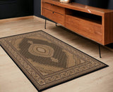 4' X 6' Beige and Black Medallion Power Loom Area Rug - Homeroots - Flyclothing LLC