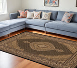 7' X 9' Beige and Black Medallion Power Loom Area Rug - Homeroots